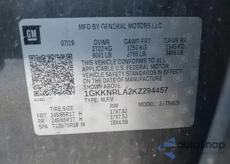 2019 GMC Acadia Sle-1 from USA, damaged, VIN 1GKKNRLA2KZ294457